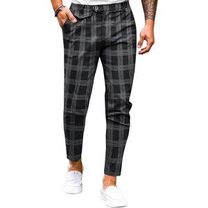 🆕 Men Black Slim Fit Pants Flat Front Stretch Skinny Tapered Casual Trousers